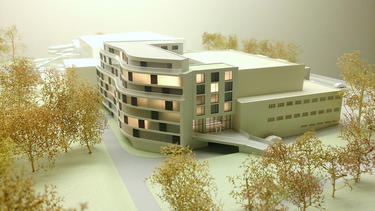3D návrh kongresového hotelu Ideon Pardubice ze zadní části